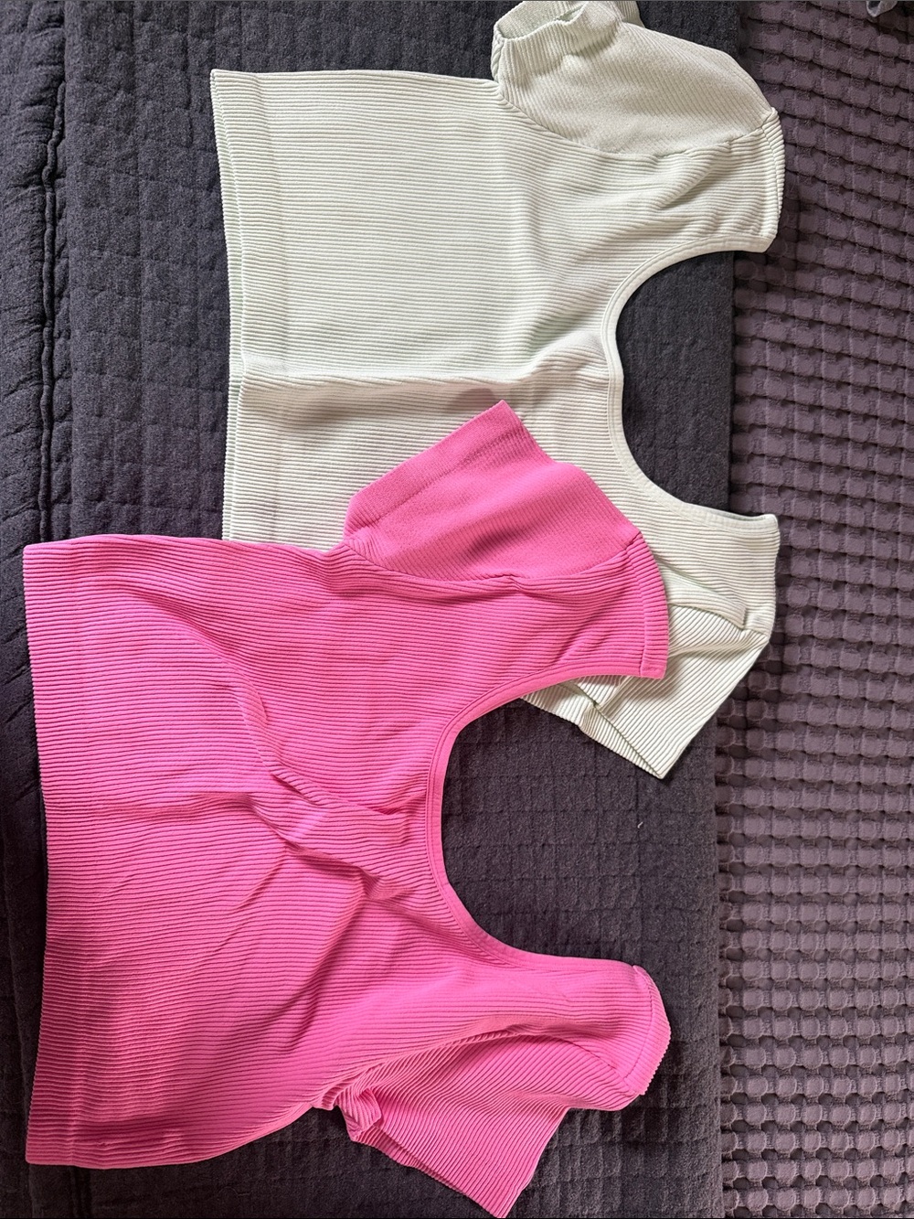 American Eagle Ribbed Scoop Neck Top Duo - Hot Pink + Light Green